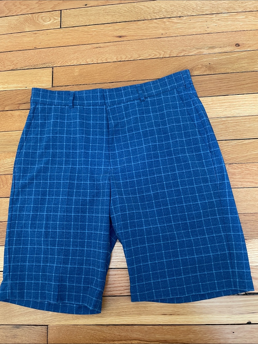 Walter Hagen Blue Windowpane Flat-Front Dress Shorts